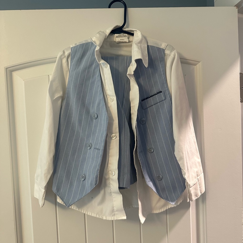 Blue and White Striped Vest with Shirt and pants set